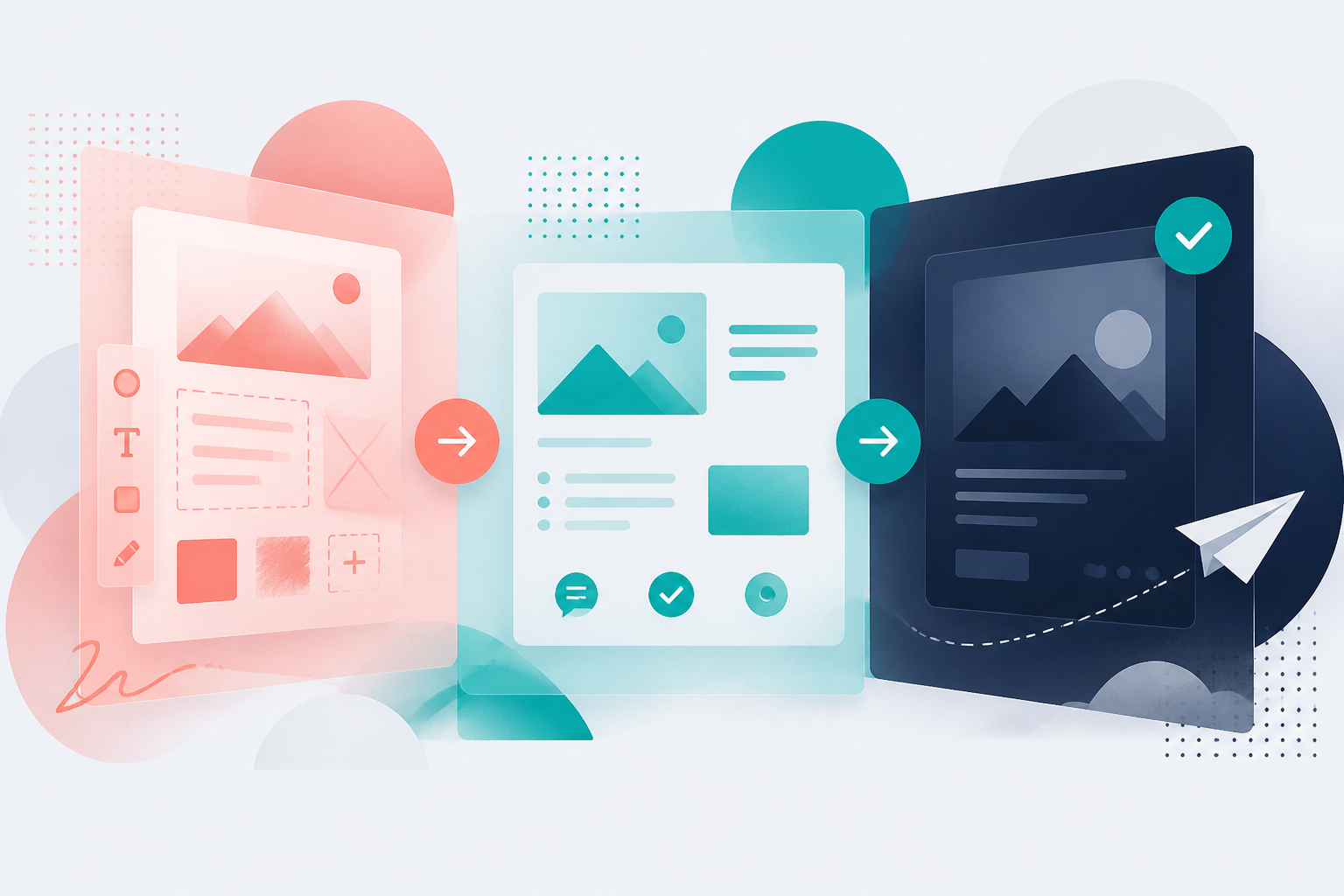 Abstract create, review, and publish workflow graphic